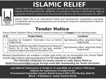 Islamic Relief Karachi Tender Notice